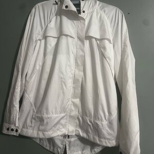 Armani Exchange White Utility Jacket with High Collar and Adjustable Waist